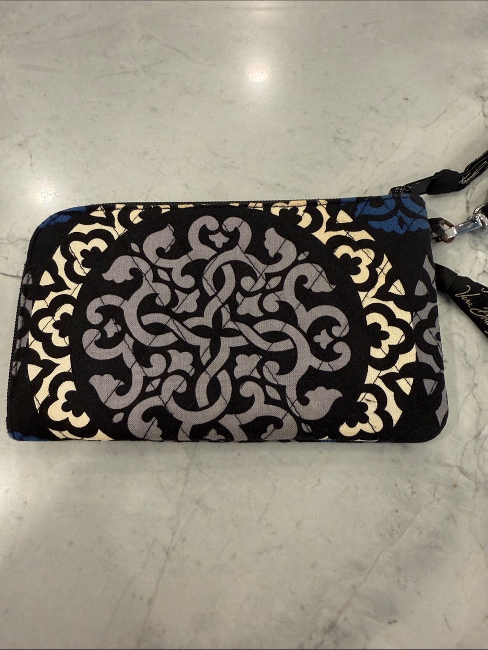 Vera Bradley Zip-Around Wallet Wristlet Black Gray Blue Floral EUC - Picture 6 of 10
